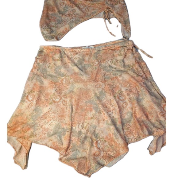 See You Monday Orange Asymmetrical Ruched Paisley Blouse & Skirt Set Size XL NWT - Picture 3 of 9